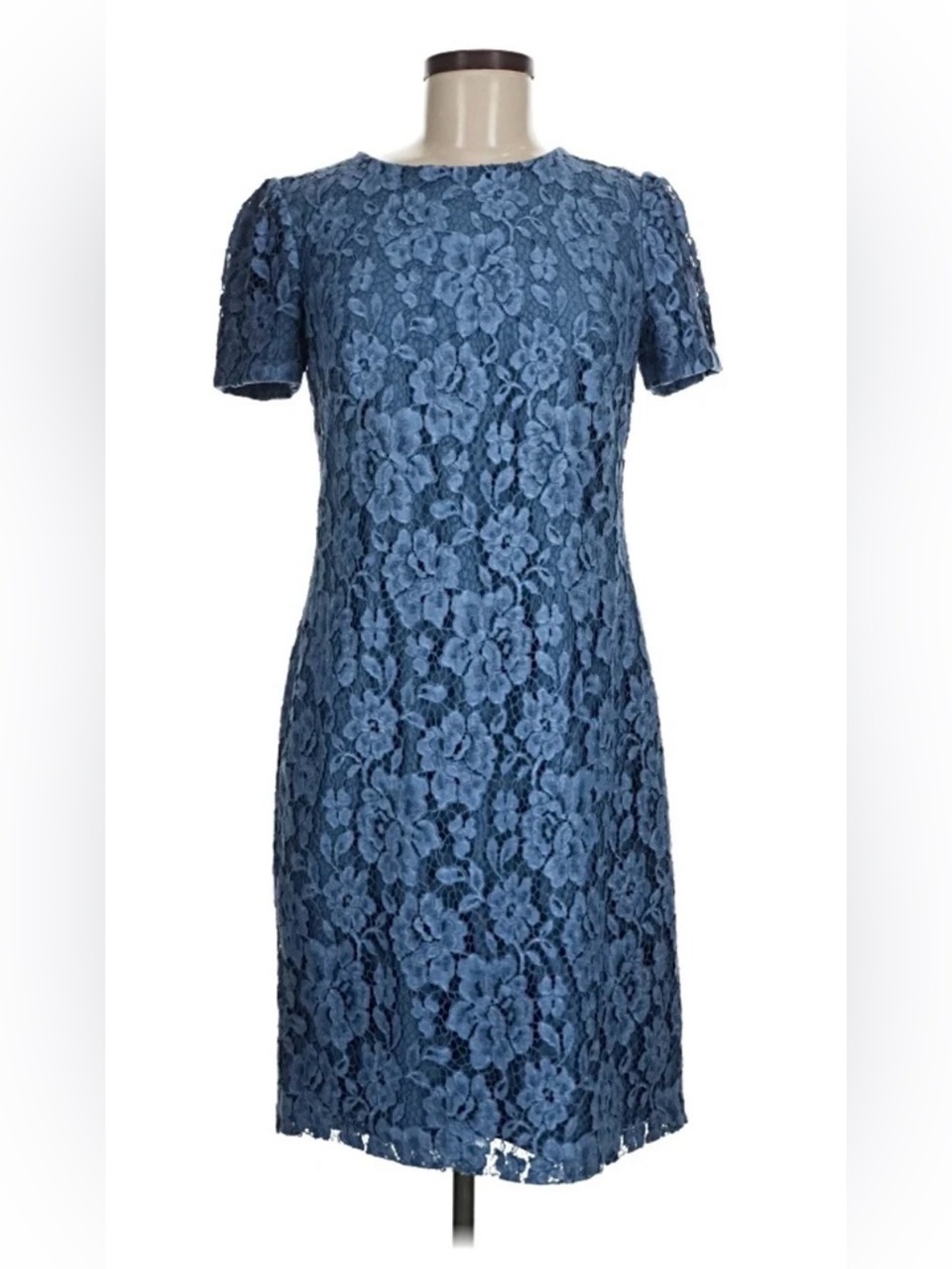 Lauren Ralph Lauren Puff-Sleeve Lace Cocktail Dress Lago Blue W Sz. 4